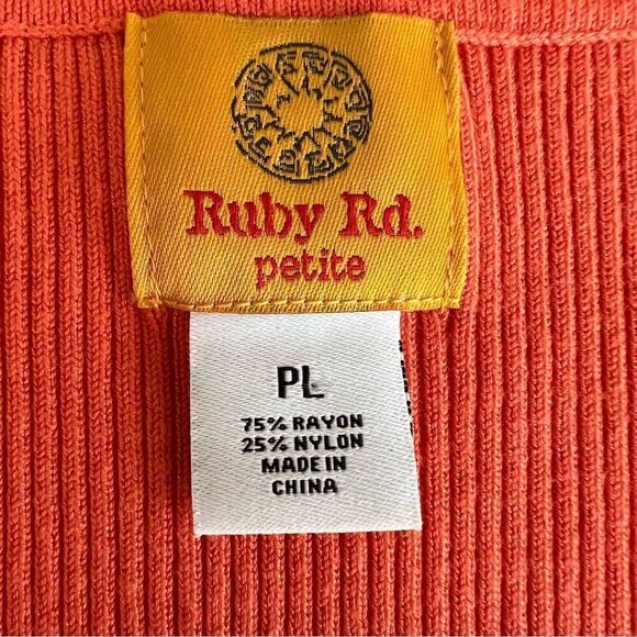 Ruby Rd womens petite ribbed knit orange stretch top beaded size PL. - Picture 6 of 6